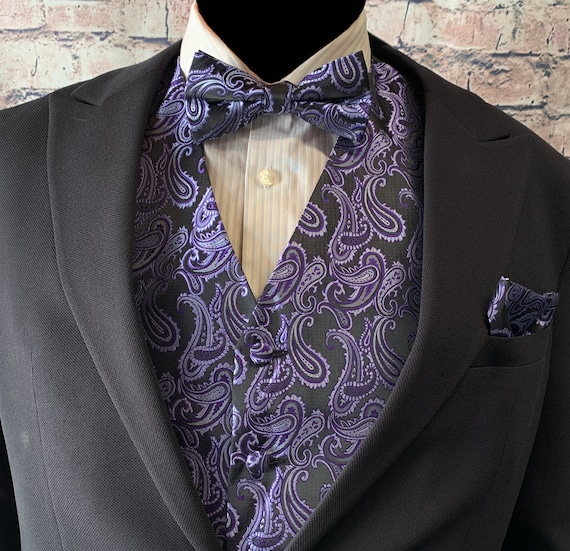 Tuxedo Vests Mens Purple Vest And Bow Tie Purple BLACK Tones