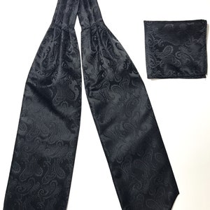 Black Paisley Free Style Casual Ascot Cravat and Pocket Square Set