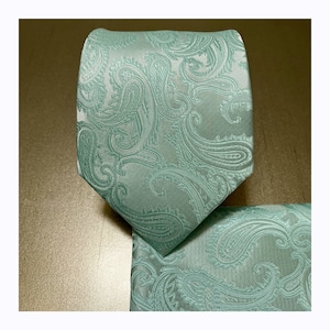 Aqua Paisley  Self tie Neck tie and Pocket Square Handkerchief Hankie Set - Classic 3.5&quot; Width