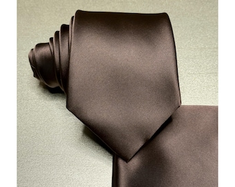 Chocolate Brown 3.5" Classic Self tie Neck tie and Pocket Square Handkerchief Set Solid Plain Gift