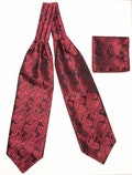 RED / BLACK Paisley  Free Style Ascot Cravat and Pocket Square Formal Casual