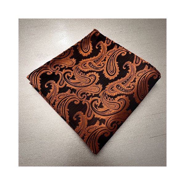 Paisley Two Tone Rust Orange / Black Pocket Square