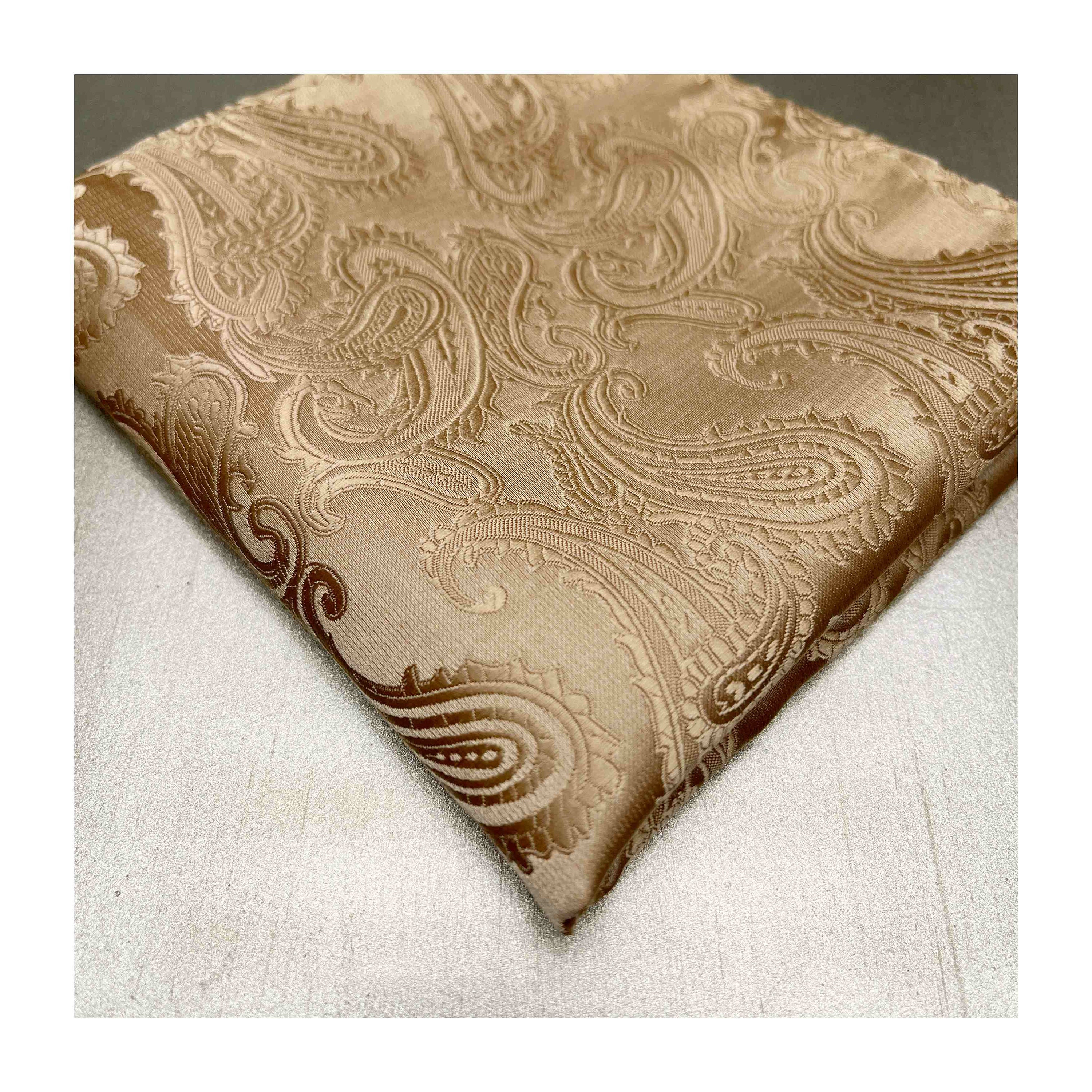Paisley Tan Champagne Gold Pocket Square Handkerchief Hankie