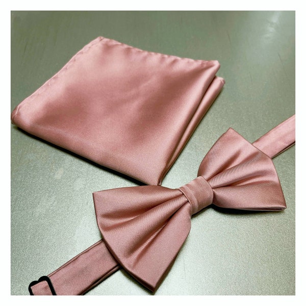 NEW Ballet DUSTY ROSE Solid Plain Men's Pretied bow tie and Pocket Square Set Wedding Formal 2023