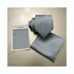 DUSTY BLUE 3&quot; Wide solid Self tie Neck tie and Pocket Square Set