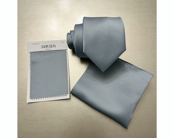 DUSTY BLUE 3" Wide solid Self tie Neck tie and Pocket Square Set