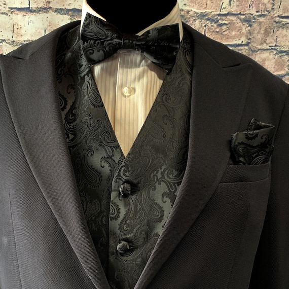 Ensemble pièces noir cachemire pour homme, noeud papillon et pochette de  costume pré-noués pour toutes les soirées de mariage formelles ou