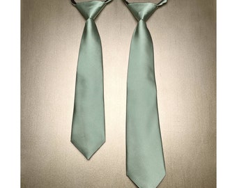 New Dusty Satin Sage Green - Kid's 11" or 14" inch Zipper Tie Pocket Square Hanky Handkerchief Wedding Formal 2025 - choose size