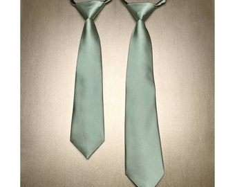 New 2023 Dusty Satin Sage Green - Kid's 11" or 14" inch Zipper Tie Matching Pocket Square Hanky Handkerchief - choose size