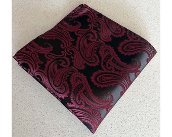Paisley Dark Burgundy Wine / Black  Pocket Square