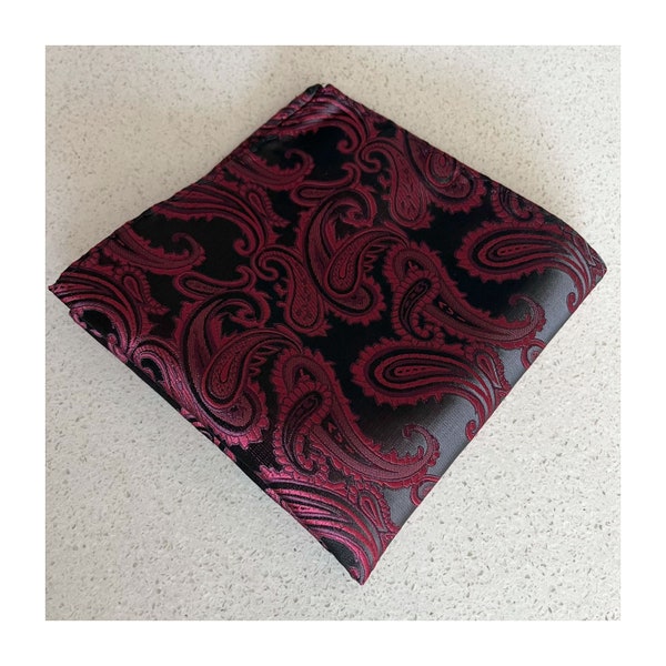 Paisley Dark Burgundy Wine / Black  Pocket Square