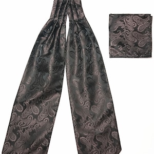BROWN Paisley Free Style Casual Ascot Cravat en Pocket Square Set
