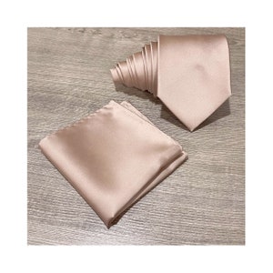 Matte Satin Rose Gold Self tie Neck tie and Pocket Square Set Wedding Groomsman Prom Sand