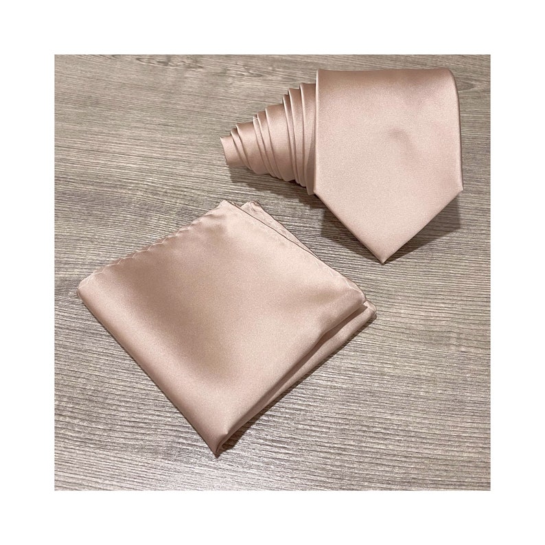 Matte Satin Rose Gold Self tie Neck tie and Pocket Square Set Wedding Groomsman Prom Sand image 1