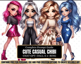 ChatGPT & DALL-E 3 AI Art Prompt Guide, 30 cute casual chibi Girl  Chatgpt prompts, For ebook template canva, plr, monetization guide