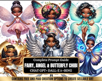 ChatGPT & DALL-E 3 AI Art Prompt Guide, 30 Fairy, Angel + Butterfly African American Chibi Girl  Chatgpt prompts, For ebook template canva