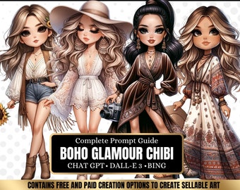 ChatGPT & DALL-E 3 AI Art Prompt Guide, 30 Boho glamour chibi Girl  Chatgpt prompts, For ebook template canva, plr, monetization guide