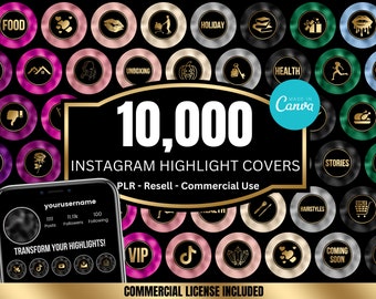 Instagram highlight covers, PLR, 10,000 luxe foil Instagram templates, social media icons, branding kit, plr digital products,