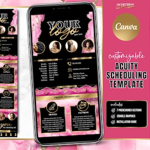 Acuity Scheduling Template - Hairstylist Acuity Site - Esthetician - Canva website - Acuity Booking - Canva Templates - Pink Agate & Gold