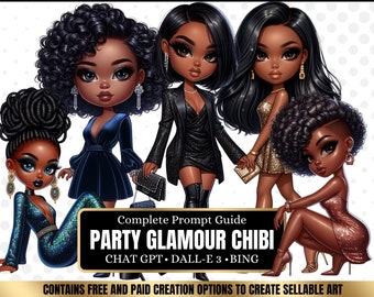 ChatGPT & DALL-E 3 AI Art Prompt Guide, 30 Party Glamour African American Chibi Girl  Chatgpt prompts, For ebook template canva, plr,
