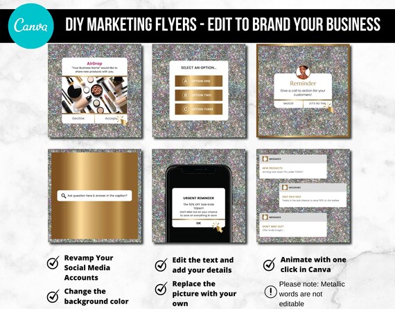 Interactive Flyer Blush Glitter & Silver Promotional Graphics DIY On Sale Flyer Canva ...