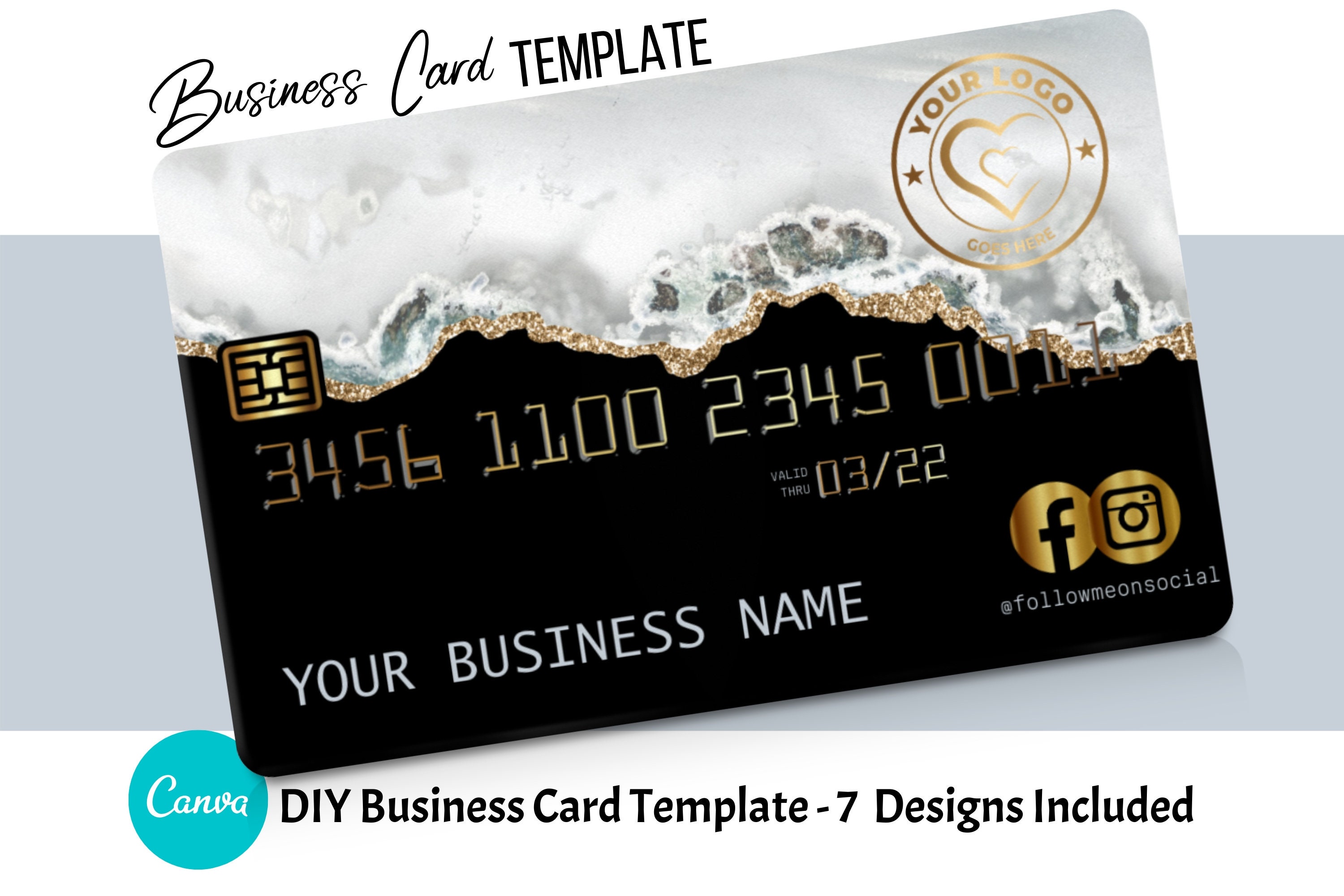 mandat Retfærdighed Overleve DIY White Agate and Gold Credit Card Business Cards Canva | Etsy