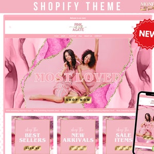 Agate Shopify Theme. Pink Shopify Template. Gold Website Banner. Shopify Website Template Canva Template Website Design