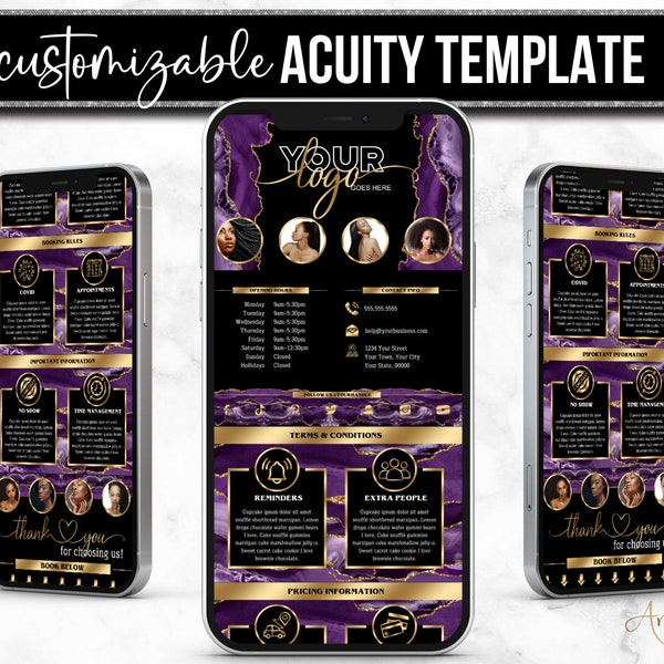 Acuity Scheduling Template - Hairstylist Acuity Site - DIY Acuity Site Design - Acuity Booking - Canva Templates - Purple Agate Gold ACU 006