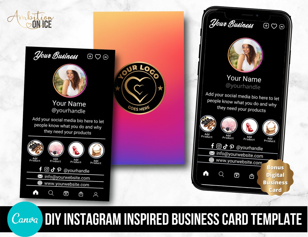 UPDATED DIY Instagram Profile Business Cards Canva Template. Black