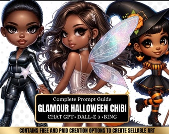 ChatGPT & DALL-E 3 AI Art Prompt Guide, 30 Glam Halloween African American Chibi Girl  Chatgpt prompts, For ebook template canva, plr,