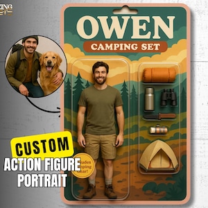 Personalized Starter Kit Action Figure Portrait, Custom Toy Box Art, Custom Toy Figure Art, Trending Action Figure Gift, Camping Figure