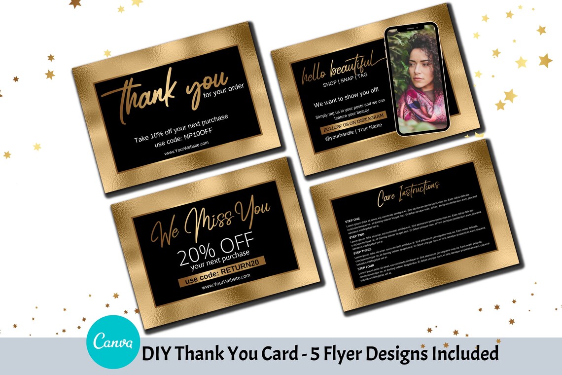 DIY Gold Foil Thank You Card Canva Template. Gold Boutique | Etsy