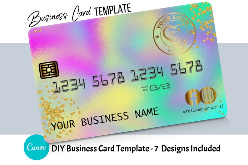 DIY Holographic Credit Card Business Cards Canva Template