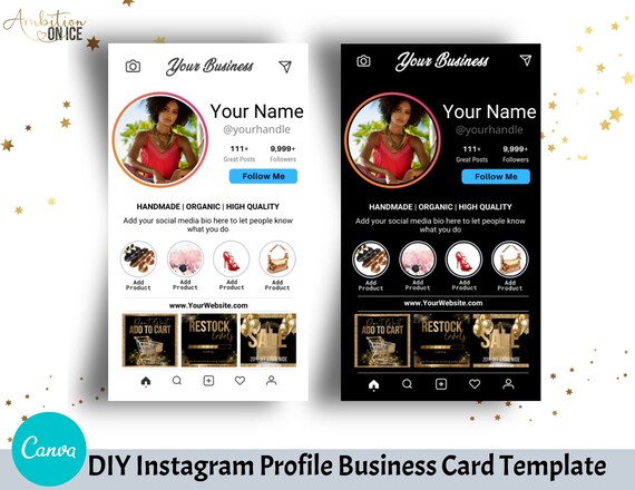 Diy Instagram Profile Business Cards Canva Template Business Etsy
