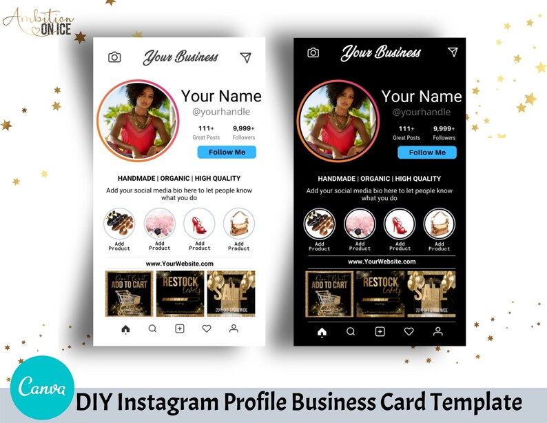 DIY Instagram Profile Business Cards Canva Template. Business Etsy