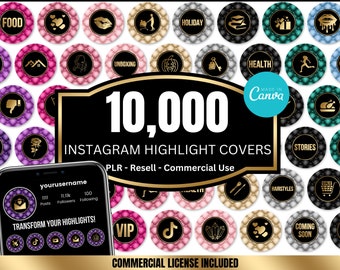 Instagram highlight covers, PLR, 10,000 luxe tufted Instagram templates, social media icons, branding kit, plr digital products,