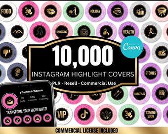 Instagram highlight covers, PLR, 10,000 luxe marble Instagram templates, social media icons, branding kit, plr digital products,