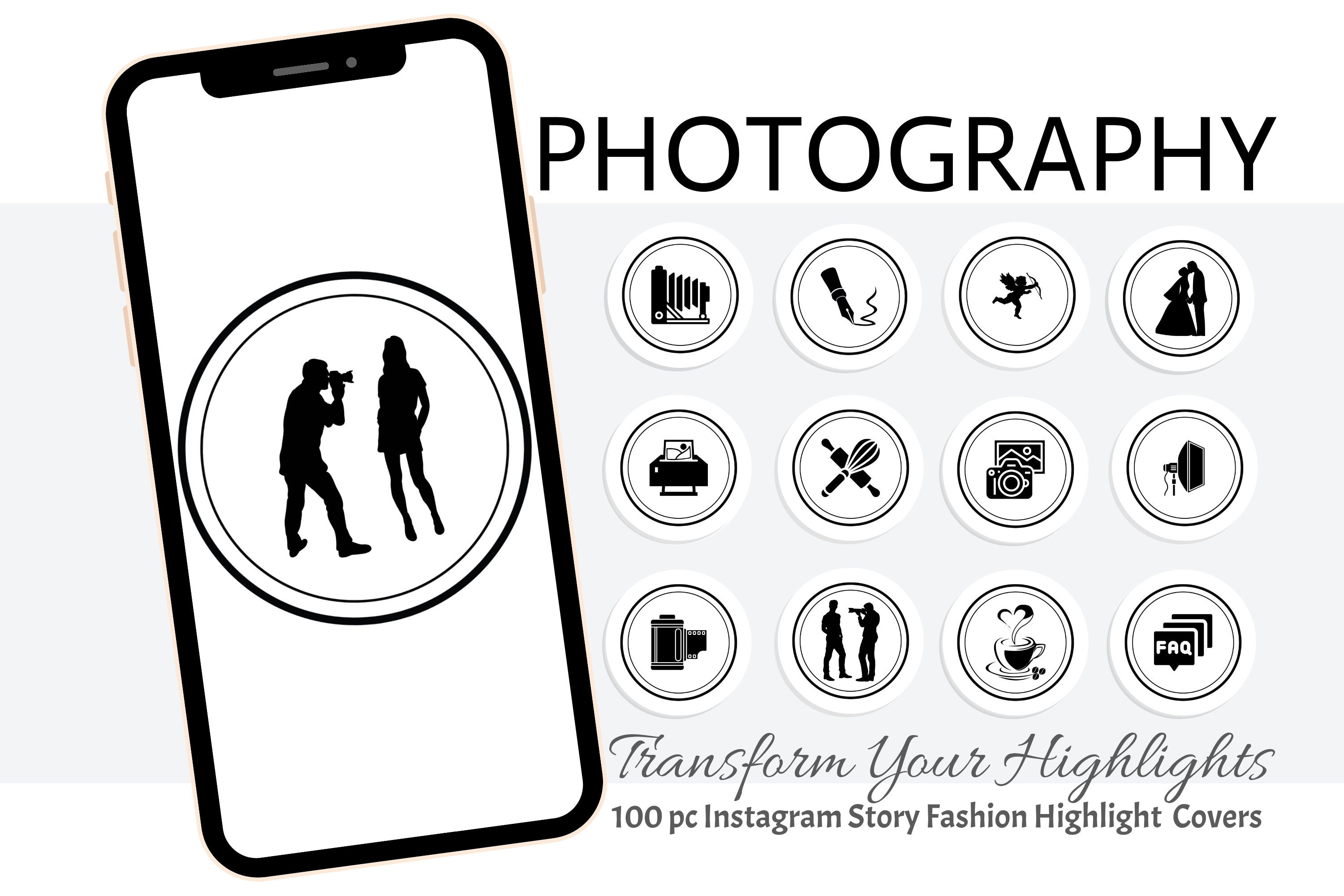 100 Photography Instagram Highlight Icons. Black & White | Etsy