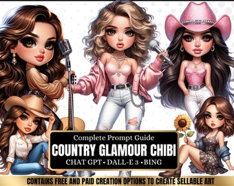ChatGPT & DALL-E 3 AI Art Prompt Guide, 30 Country glamour chibi Girl  Chatgpt prompts, For ebook template canva, plr, monetization guide