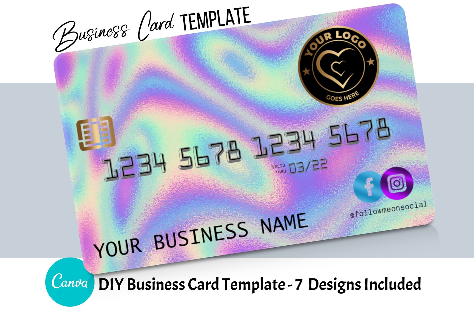 DIY Holographic Credit Card Business Cards Canva Template. Etsy