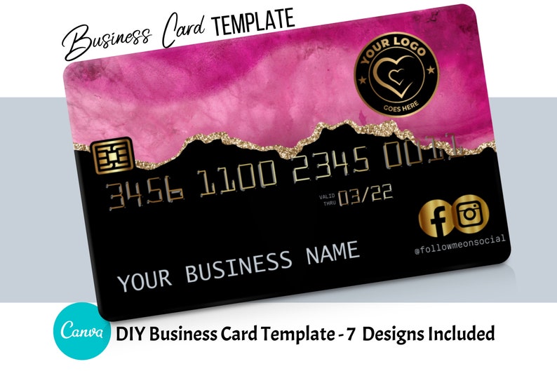 Pink Agate Credit Card Business Cards Canva Template. Business | Etsy