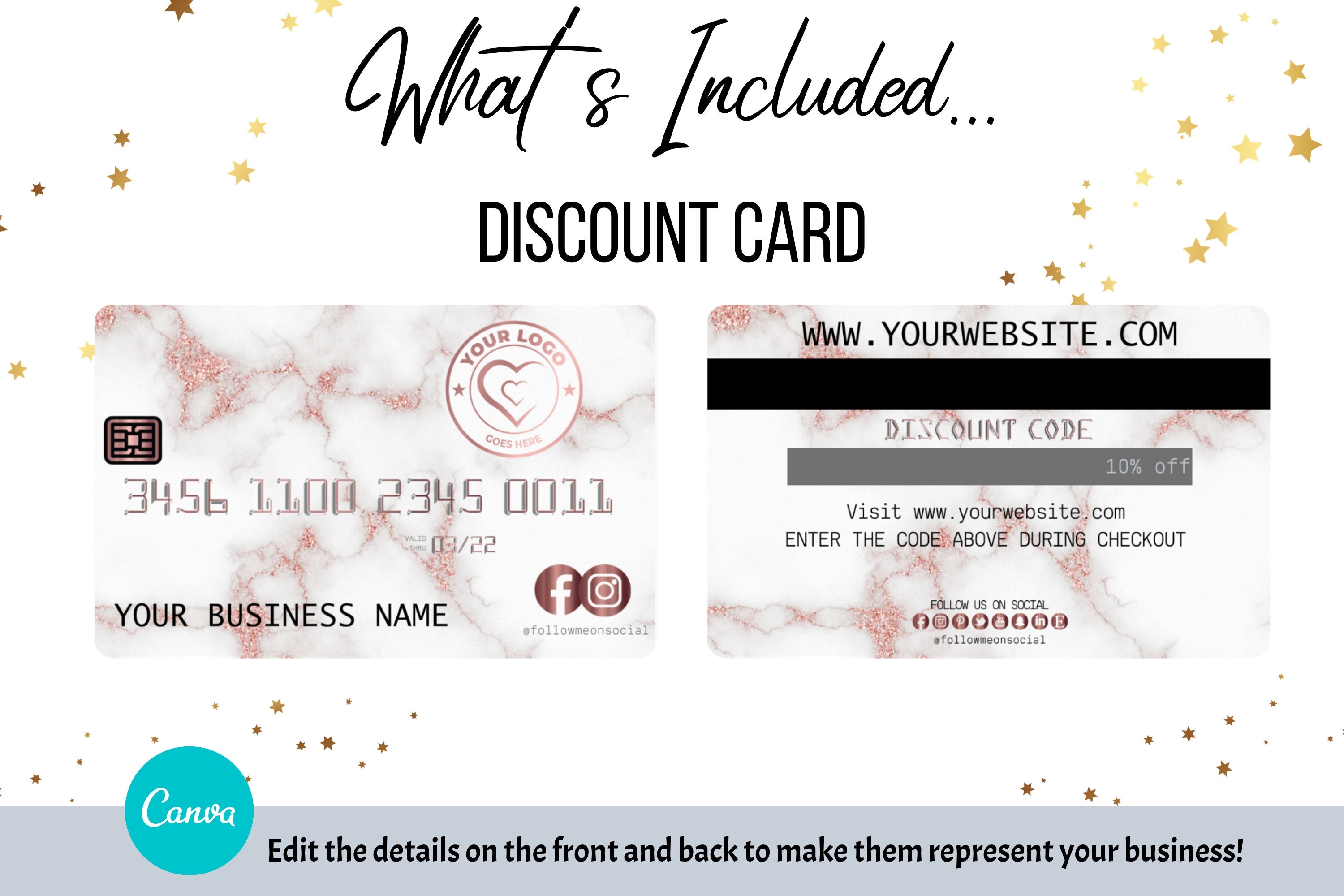 Rose Gold Marble Credit Card Business Cards Canva Template. Etsy