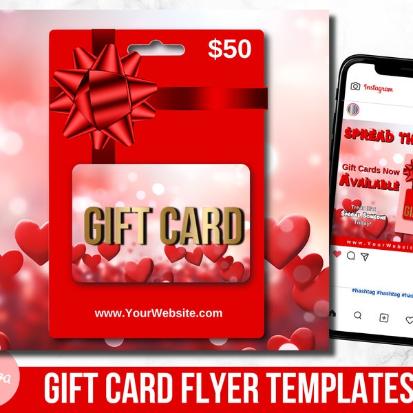 DIY Red Valentine's Gift Card Social Media Template, Gift Card Flyer Canva Template, Boutique Promotional Graphic. Instant Access.