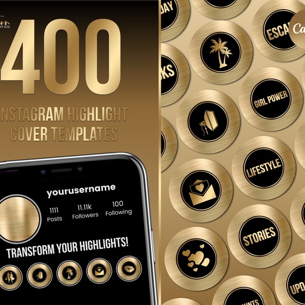 400 Instagram Story Highlight Icons - Gold Gebürstetes Metall - Instagram Story Cover - Gold - Canva Template- IOS 14 App Icons Aesthetic iPhone