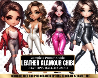 ChatGPT & DALL-E 3 AI Art Prompt Guide, 30 Leather glamour chibi Girl  Chatgpt prompts, For ebook template canva, plr, monetization guide