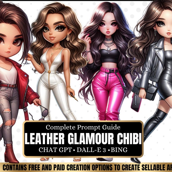 ChatGPT & DALL-E 3 AI Art Prompt Guide, 30 Leather glamour chibi Girl  Chatgpt prompts, For ebook template canva, plr, monetization guide