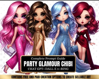 ChatGPT & DALL-E 3 AI Art Prompt Guide, 30 party casual chibi Girl  Chatgpt prompts, For ebook template canva, plr, monetization guide
