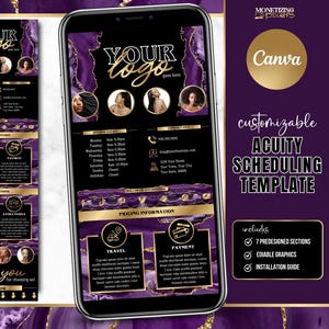 Acuity Scheduling Template - Hairstylist Acuity Site - Esthetician - Canva website - Acuity Booking - Canva Templates - Purple Agate & Gold