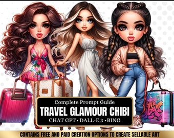 ChatGPT & DALL-E 3 AI Art Prompt Guide, 30 Travel glamour chibi Girl  Chatgpt prompts, For ebook template canva, plr, monetization guide