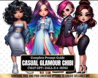 ChatGPT & DALL-E 3 AI Art Prompt Guide, 30 Casual glamour chibi Girl  Chatgpt prompts, For ebook template canva, plr, monetization guide